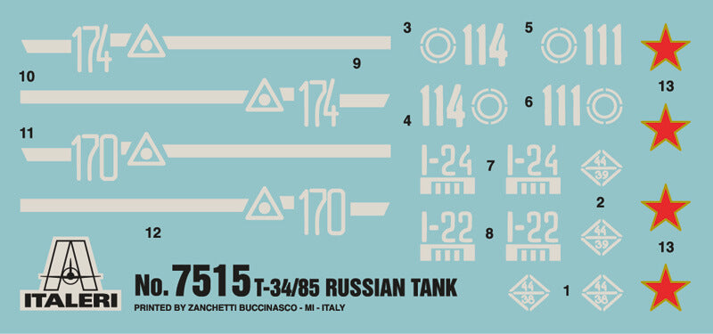 1/72 Italeri #7515 Soviet Medium Tank T-34/85 Fast Assembly (Contains 2 Models)