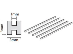 3.0mm Clear Plastic H-Shaped Beam (1.0mm thick, 3.0 x 3.0 x 400mm long) (5 pieces)