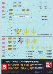 Gundam Decal #005 for 1/100 MG Char's Zaku II & 1/100 MG Zaku II