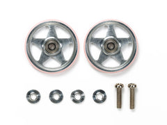 Mini 4WD GUP 19mm Aluminum Rollers (5 Spokes) with Plastic Rings (Pink) (2 pieces)