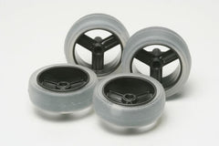 Mini 4WD GUP #366 Large Diameter Carbon Wheel Set (with Soft Slick Tires)