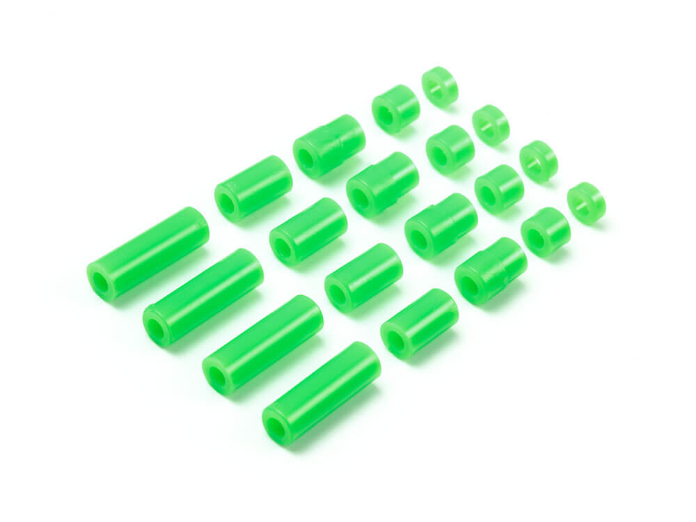 Mini 4WD GUP Light Weight Plastic Spacer Set Fluorescent Green (12/6.7/6/3/1.5mm, 4 pieces each)